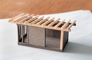 The front of a model of the shed