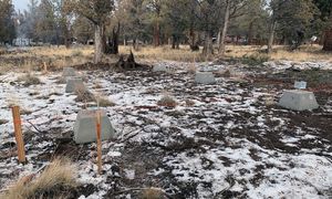 Concrete piers on the snowy ground